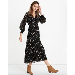 Madewell black red white floral Backyard Blooms Georgette Smocked Midi Dress